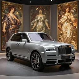 a concept suv designed by rolls royce and ford, midsommar, artstation, an epic fantasy, cinematic lighting, hyper realistic, photographic, sharp focus, by greg rutkowski and alphonse mucha