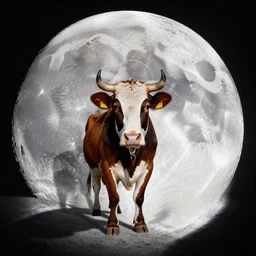 wide angle view, colored photo of a cow wearing circle crown on the moon, ray tracing shadows, photorealistic, nikon z 1 4 - 2 4 f 2. 8 s, 8 k