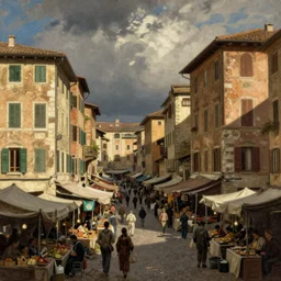 the view of a street market, buildings in rome by martinus rørbye