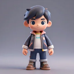 robot boy with jacket design by fabricio campos and lidia morales, character modeling, toy design, substance 3 d painter, blender, mental ray, zbrush, trending in behance
