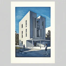 zaha hadid architecture by woodblock print, nicolas delort, moebius, victo ngai, josan gonzalez, kilian eng