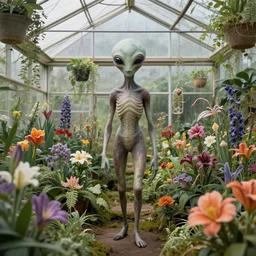 a greenhouse of alien flowers, by alex horley, super detailed, trending on artstation