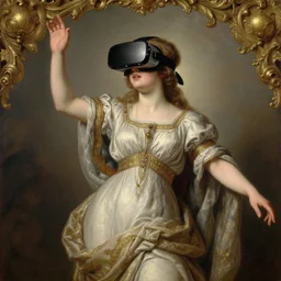 detailed figure of hindu traditional girl blindfolded high - tech vr headset in baroque style, girl graceful,, painting by gaston bussiere, craig mullins, j. c. leyendecker, lights, art by ernst haeckel, john william godward, hammershøi,,
