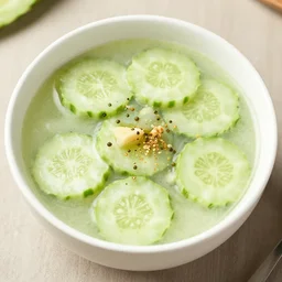 JD posing with his bowl of cucumber soup
