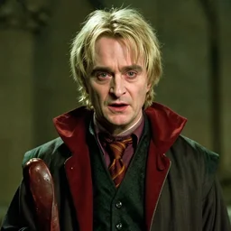 film still of Steve Buscemi as Lord Voldemort with no nose blank space for nose no nose missing nose in Harry Potter movie