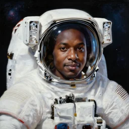 a portrait of an african astronaut in the space with nebulae, realistic painting, high definition, digital art, matte painting, very detailed, realistic