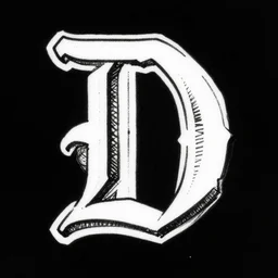 old english steampunk letter illustration of the letter d, clean strokes, lineart, typography by aaron horkey, inking, black and white screen print,