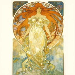 portrait of zero two from darling in the franxx with long hair on a windy day, wearing a gigantic flowing dress, abstract art, poster by alphonse mucha, art nouveau, leon bakst