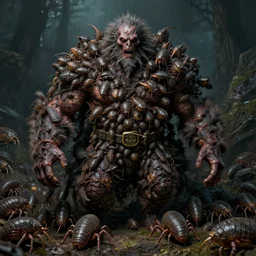 a 3 0 0 lbs swarm of tardigrades, tightly packed into the shape of the governator in his prime and controlled by a disgruntled hive consciousness, horror render, impressively detailed, zoomed out view