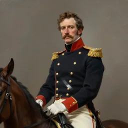 portrait of a victorian general on horseback, wearing army uniform, male, detailed face, victorian, highly detailed, cinematic lighting, digital art painting by greg rutkowski