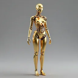 full body rendering of a futuristic female golden mechanical skeleton with human face, wires, glowing internal light, hyperdetailed illustration by alex grey, intricate linework, faberge, intricate gold linework, dark atmosphere, unreal engine 5 highly rendered, global illumination, radiant light, detailed and intricate environment