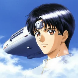 portrait of the imperial airship in the sky, hidari, color page, tankoban, 4K, tone mapping, Akihiko Yoshida.