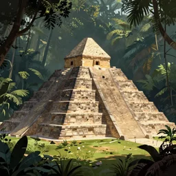 digital painting a painting of a pyramid in the middle of a jungle, a detailed matte painting by christophe vacher, cgsociety contest winner, fantasy art, matte painting, matte drawing, concept art