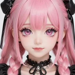 close up of a kawaii goth girl with long pink dreads, anime, detailed anime, hyper realistic anime, realistic anime, manga anime, chibi anime, detailed, highly detailed, hd, 4 k, sharp, clear, high res, high quality, cinematic, 2 point studio lighting,