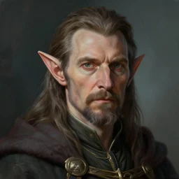 Portrait of a middle aged elf wearing a wizards robes, male, detailed face, fantasy, highly detailed, cinematic lighting, digital art painting by greg rutkowski
