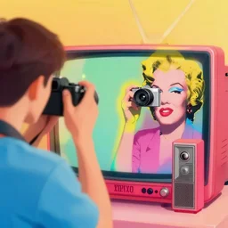person, man, woman, camera, t. v., pop art, vibrant,