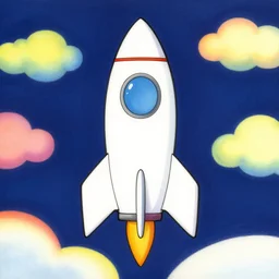a frontal elaborated drawing of a rocket centered with a dark blue background and colorful clouds by takashi murakami, beeple and james jean, aya takano color style, trippy, 8 k, super detailed, night sky, digital art, digital painting, clean