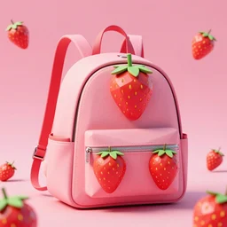 a model backpack in strawberry fruit shape, digital art, artgem, octane render, lowpoly render, hyperrealistic artstation, hasselblad photo, 4 k resolution, fashion design, product photo, product design, vivid colorful background, strawberry