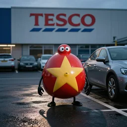Starbug from red dwarf tv series parked in Tesco carpark, still, photography