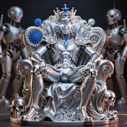 full-body rococo and cyberpunk style neon statue of a young attractive portugues macho dotado e rico android sim roupa reclining con piroca dura, glowing white laser eyes, prince crown of blue gears, diamonds, swirling silver-colored silk fabric. futuristic elements. full-length view. space robots. human skulls. intricate artwork by caravaggio. Trending on artstation, octane render, cinematic lighting from the right, hyper realism, octane render, 8k, depth of field, 3D