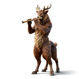 noble satyr with pan flute, detailed 3d character render, full body, standing, isolated on a pure white background, centered, whole figure in frame, sharp focus, studio lighting
