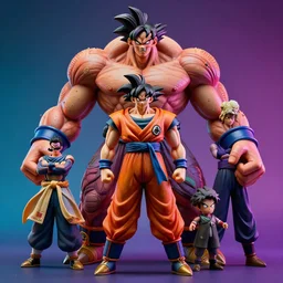 hyperrealistic rendering, flesh monster son goku by donato giancola and greg rutkowski and wayne barlow and zdzisław beksinski, action figure, sofubi, studio lighting, colored gels, colored background, xf iq 4, 1 5 0 mp, 5 0 mm, f 1. 4, iso 2 0 0, 1 / 1 6