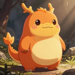 a cartoon of a chubby orange and yellow chubby chubby cute chibi chubby dragon, concept art by Ken Sugimori, featured on deviantart, furry art, chubby, furaffinity, deviantart hd, cel shading, chubby, commission for