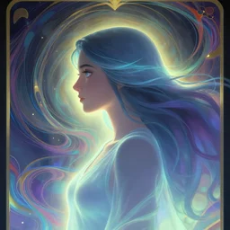 side portrait, maya ali, wind sorcerer, gloomhaven, soft, smooth, luminescent, art nouveau tarot, backlit glow, colorful swirly ripples, by hitomi kisugi, martine johanna, simon stalenhag, chie yoshii, casey weldon, wlop, ilya kuvshinov, cushart krenz
