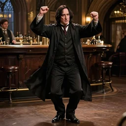 Severus Snape dances in a bar, realistic, full body, very detailed, super realistic
