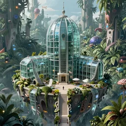 a beautiful hyperdetailed rendering of urbex sanatorium by pierre de meuron, poppy apocalyptic universe junglepunk postcyberpunk cosmic azeroth bioshock sci - fi architecture island made of glass, archdaily, wallpaper, highly detailed, trending on artstation.