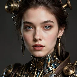 close - up portrait of beautyful female android steampunk by paolo roversi,