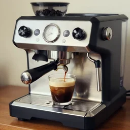 a painting of android espresso machine that makes coffee from human souls