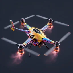 futuristic multi rotor helicopter with plasma engine, 4 k, hyper realistic, coherent design, symmetrical, vivid colour, complementary colour, golden ratio, detailed, sharp lines, intricate, rainbow shift, in unreal 3 d engine, ray tracing, octane render