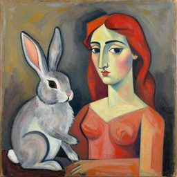 by moebius greek beautiful octain picasso painted rabbit and rederer goddess of portrait with