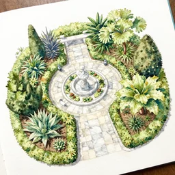 drone view, delicate marble in a botanic garden, stony road, on a botanical herbarium paper, watercolor colored painting, iridescent colors, 8 k, realistic shaded, fine details, artstation, italian style, colonnade, vines, flowers, gardena architecture, pompeii