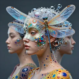 3 d goddess medium shot profile portrait. beautiful intricate highly detailed mask made entirely of bubbles and dragonfly wings. optical mineralogy, chitin, oil on water, reflections, refractions, creature, artwork by yayoi kusama, tooth wu and wlop and beeple and greg rutkowski,
