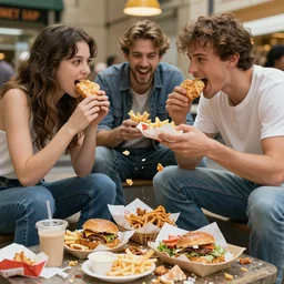 aesthetic human bodies, fighting over scraps of fast food, hyper realistic photo, full colour, upscale, 8 k