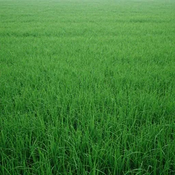 a lush green field on a rainy day