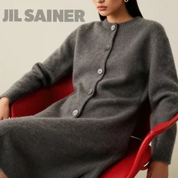 close up of fashion model sitting on red chair, official jil sander editorial
