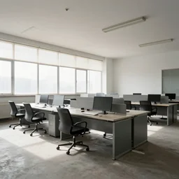 photo of abandoned office daytime, bright, 8 k photorealistic, hd, high details, trending on artstation