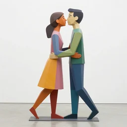 kinetic sculpture of a couple kissing, colorful, contemporary art, masterpiece, peaceful, romantic, geometric, symetrical, symetrical composition, in the style of Lori Earley and Antoine Blanchard