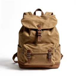 vintage backpack, studio product photography, isolated on a pure white background, centered, entire object in frame, sharp focus, soft studio lighting