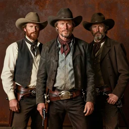 Solomon Joseph Solomon and Richard Schmid and Jeremy Lipking victorian genre painting portrait painting of Clint Eastwood a rugged cowboy gunfighter old west character in fantasy costume, rust background