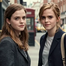 baker street 2 2 1 b, two parts : katie holmes at left, emma watson at right, 4 k, hd, cinematic