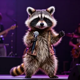 anthropomorphic raccoon dressed as dolly parton, 4k, live concert photography