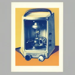 risograph duotone by marcel duchamp, everyday common house appliance, contemporary art, academic art, surrealist
