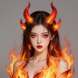 a fancy portrait of a young Demon girl covered in rainbow flames  by Greg Rutkowski, Sung Choi, Mitchell Mohrhauser, Maciej Kuciara, Johnson Ting, Maxim Verehin, Peter Konig, final fantasy , 8k photorealistic, cinematic lighting, HD, high details, atmospheric , trending on artstation