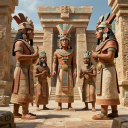 highly detailed 3 d render of aztec and mayan priests resurrecting the gods in a temple, digital painting, indigenous art, highly detailed, unreal engine, 4 k,