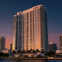 miami hotel background by simon stalenhag, sunset, sharp focus, digital art, 4 k, octane, zoom, dark sky with stars