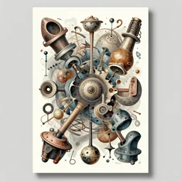Abstract non-sense design poster of random objects, 8k, detailed